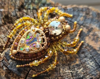 Golden Spider Embroidered brooch Halloween gift Spider jewelry pin Halloween brooch Beaded insect brooch