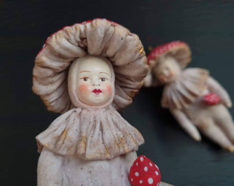 Adorno textil hecho a mano con forma de hongo, decoración de bosque