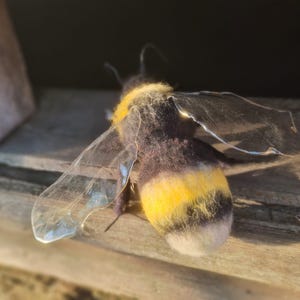 Extra Large Realistic Textile Bumble Bee Sculpture, Insect Lover Collectible Bug Figurine