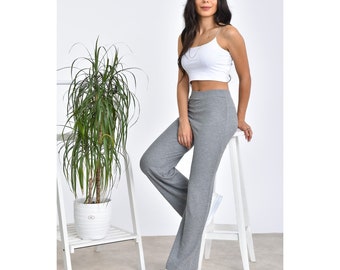 Comfortable High-Waisted Women's Grey Summer Cotton Pants, Relaxed Fit