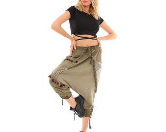 Frauen Viskose Stoff Sommer Haremshose / Elastische Taille Weiche Khaki Lose Haremshose für Frauen / Bunte Hippie Boho Hose