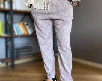 Elastic Waist Pocketed Ethnic Design Summer Men's Linen Pants