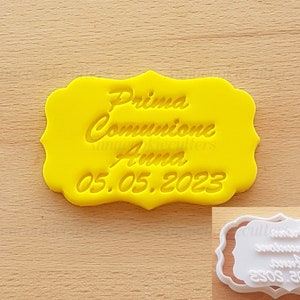 Cortador de Galletas Mi Primera Comunión Personalizable Nombre y Fecha 10 x 6 cm Font A