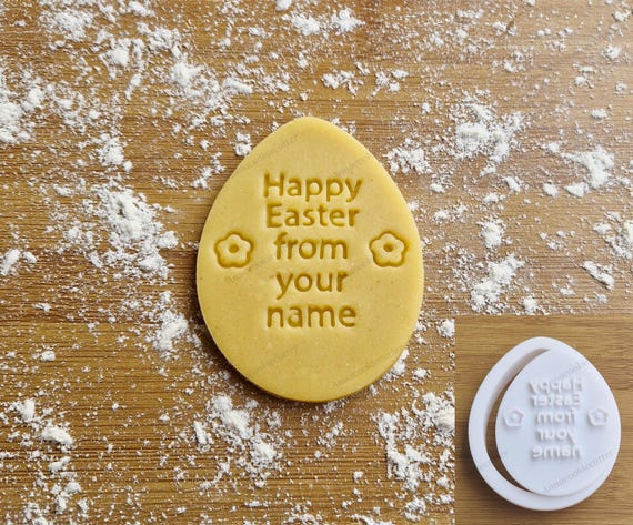 Easter Egg Cookie Cutter with Name | Personalized Happy Easter Biscuit Stamp | Custom Pastry Tool for Spring Baking 8 cm