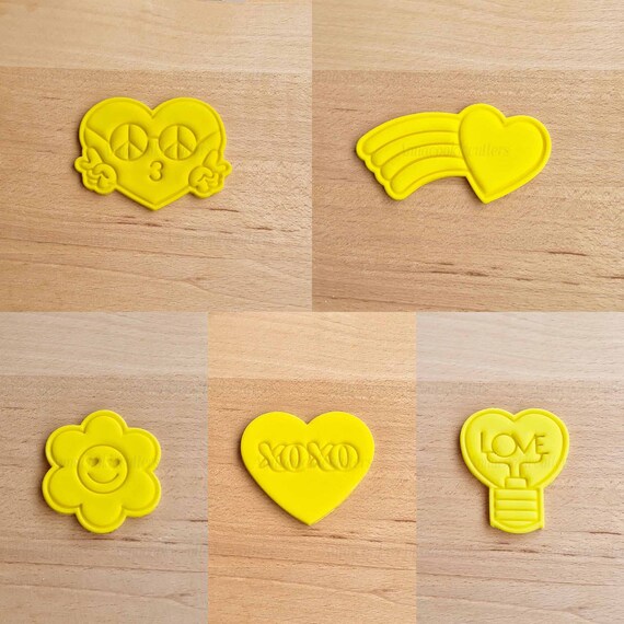 70's Cookie Cutter Set Valentine's Day Hippie Cookie Cutters Sugar Paste Stamp Real Glass Cake Decoration