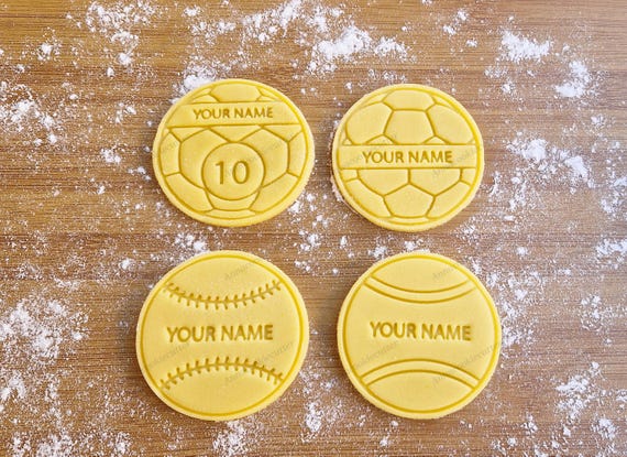 Personalized Sports Cookie Cutters - Custom Name and Number - Baseball, Soccer, Basketball, Tennis Perfect for Team Treats and Gifts 7 cm