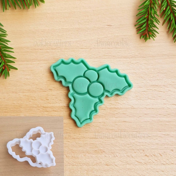 Christmas Cookie Cutters with Holly Sprig and Red Berries - Christmas Cookie Cutters - Original and Festive Gifts