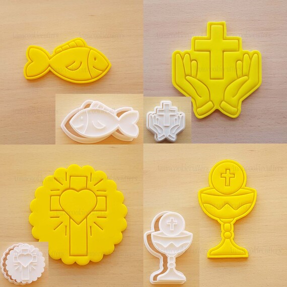 First Communion Set Cookie Cutter Chalice Cross Praying Hands Fish