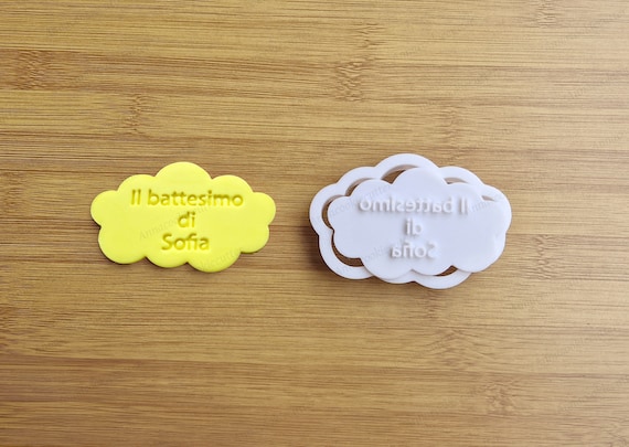 Personalized Baptism Cookie Cutter, Cloud Shape, 8 cm, Custom Name Biscuit Stamp, Baptism Favor, Gift Idea