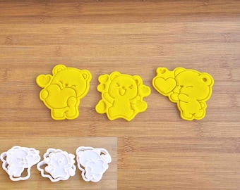 Set of Cookie Cutter Bears Cookie Cutters Shortcrust Pastry, Sugar Paste, Panda Bear Stamp, Heart, Cake Decoration, Gift Idea