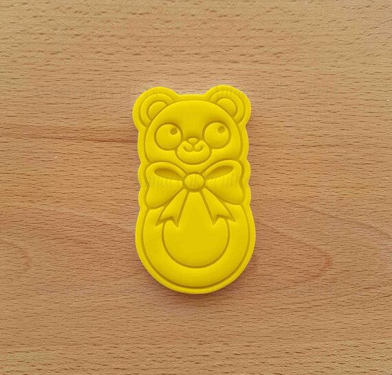 Baptism Bear Rattle Cookie Cutter for Birth Announcement, Bear Biscuit Mold, Baby Shower Keepsake, Unique Baking Tool