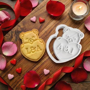 Custom Initial Teddy Bear Cookie Cutter and Embosser Stamp, for Valentine’s Day, Wedding Favors, and Romantic Anniversary