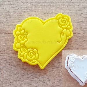 Tagliabiscotti a Cuore con Rose - Per San Valentino, Matrimoni, Anniversari e Feste Romantiche, Stampo per Dolci, Biscotti e Decorazioni