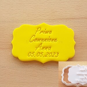 Cortador de Galletas Mi Primera Comunión Personalizable Nombre y Fecha 10 x 6 cm Font B