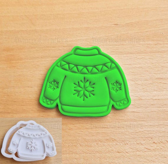 Christmas Sweater Cookie Cutter - Cookie Decorating, Fondant, Sugar Paste - Relief Mold for Christmas Cakes
