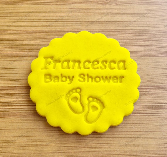 Custom Name Baby Shower Cookie Stamp | Baby Feet Fondant Biscuit Embosser | Personalized Baby Shower Cookie Cutter for Fondant and Cakes