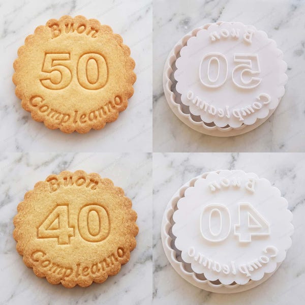 Cortador de biscoitos personalizável para aniversário de 40 e 50 anos, 8 cm