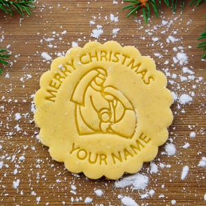 Personalized Name Cookie Cutter and Stamp | Christmas Nativity Scene | Merry Christmas Biscuit Mold Perfect Gift Idea for Custom Cookies 8 cm