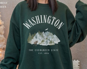 Washington Sweatshirt Pacific Northwest PNW State Sweater Mountain Pullover Moose Crewneck Mt Rainier Baker Shirt Vintage Camp Hike Outdoor