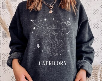 Capricorn Sweatshirt, Capricorn Shirt Gift, Capricorn Season Sweater, Celestial Crewneck, Zodiac Sign Hoodie, Birthday Horoscope Pullover