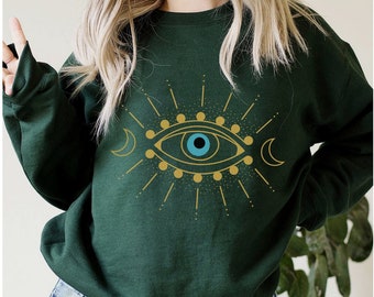 Evil Eye Sweatshirt, Third Eye Sweater, Aesthetic Crewneck, Boho Mystical Shirt, Witchy Pullover, Trendy Tarot Hoodie, Spiritual Long Sleeve