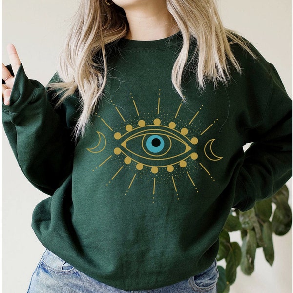 Evil Eye Sweatshirt, Third Eye Sweater, Aesthetic Crewneck, Boho Mystical Shirt, Witchy Pullover, Trendy Tarot Hoodie, Spiritual Long Sleeve