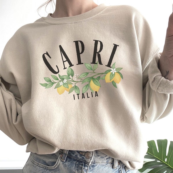 Capri Sweatshirt Italy Crewneck Positano Pullover Italia Island Gift Women Clothing Vintage Lemon Sweater Sorrento Vacation Souvenir Apparel