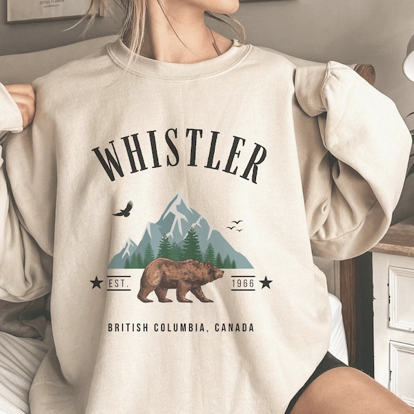 Whistler Sweatshirt Canada Crewneck British Columbia Bear Sweater Gift Mountain Pullover Women Snowboard Vintage Skier Blackcomb Hoodie Hike