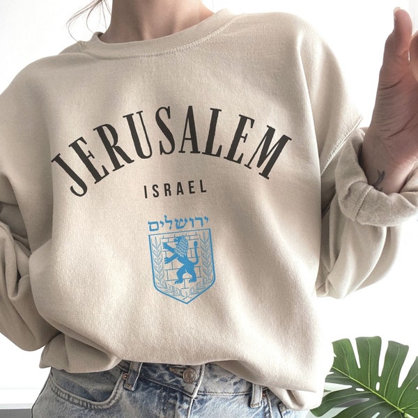 Jerusalem Sweatshirt Israel Crewneck Women Pullover Top Jerusalem Shirt Gift Vintage Sweater Vacation Clothing Apparel Souvenir Flag Merch