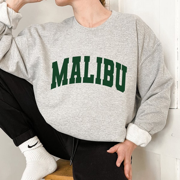 Malibu Sweatshirt | Malibu Sweater | Brandy Melville Inspired Malibu Crewneck | Trendy Malibu Varsity Shirt | Aesthetic Malibu Pullover Top