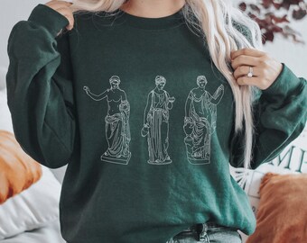 Dark Academia Sweatshirt, Greek Goddess Statue Sweater, Mythology Crewneck, Light Academia Clothing, Alt Aesthetic Pullover, Line Art Shirt