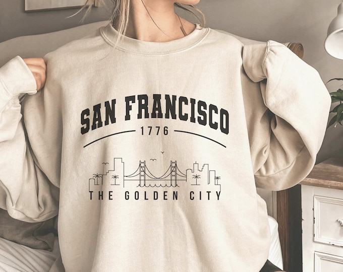 San Francisco Sweatshirt | San Francisco Sweater | San Francisco Skyline Shirt | Golden Gate Bridge Crewneck | California San Fran Pullover