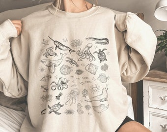 Marine Life Sweatshirt Conservation Sweater Biology Pullover Whale Crewneck Save the Ocean Sea Animal Shirt Environment Vintage Women Indie