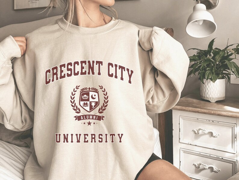 Crescent City University Sweatshirt Sarah J Maas Sweater Bookish Pullover Acotar Crewneck Velaris Apparel Bryce Merch ACOMAF SJM Fandom Gift image 1