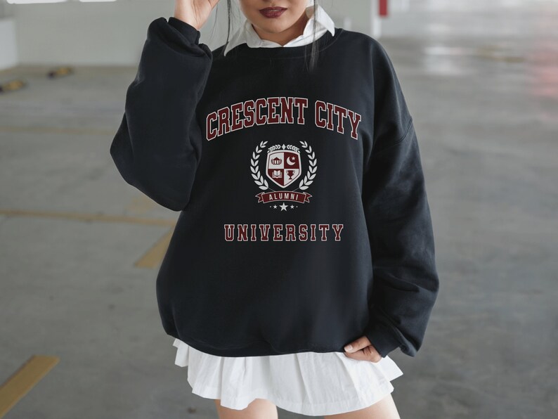 Crescent City University Sweatshirt Sarah J Maas Sweater Bookish Pullover Acotar Crewneck Velaris Apparel Bryce Merch ACOMAF SJM Fandom Gift image 5