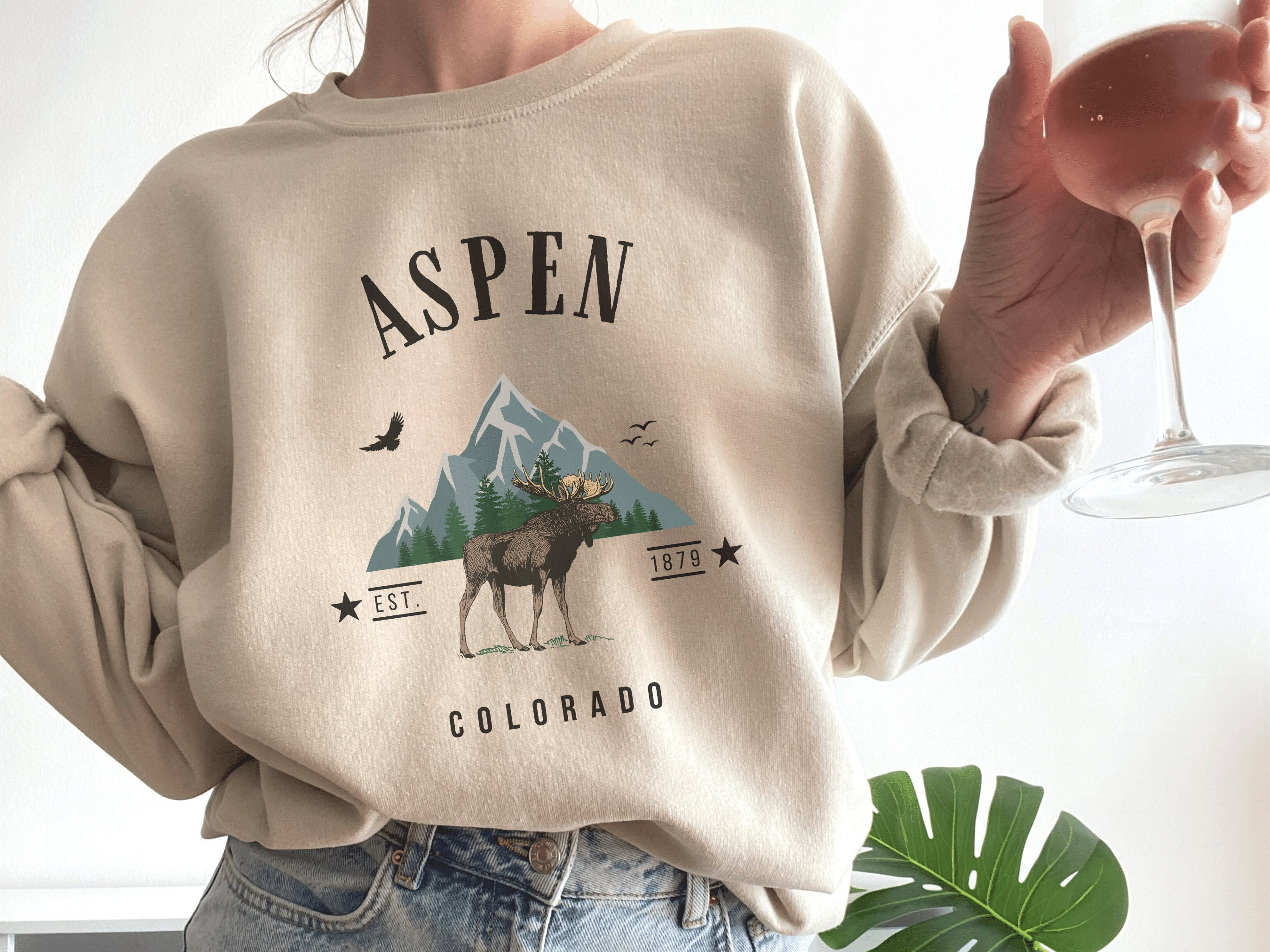 Aspen Sweatshirt Colorado Sweater Moose Pullover Ski - Etsy