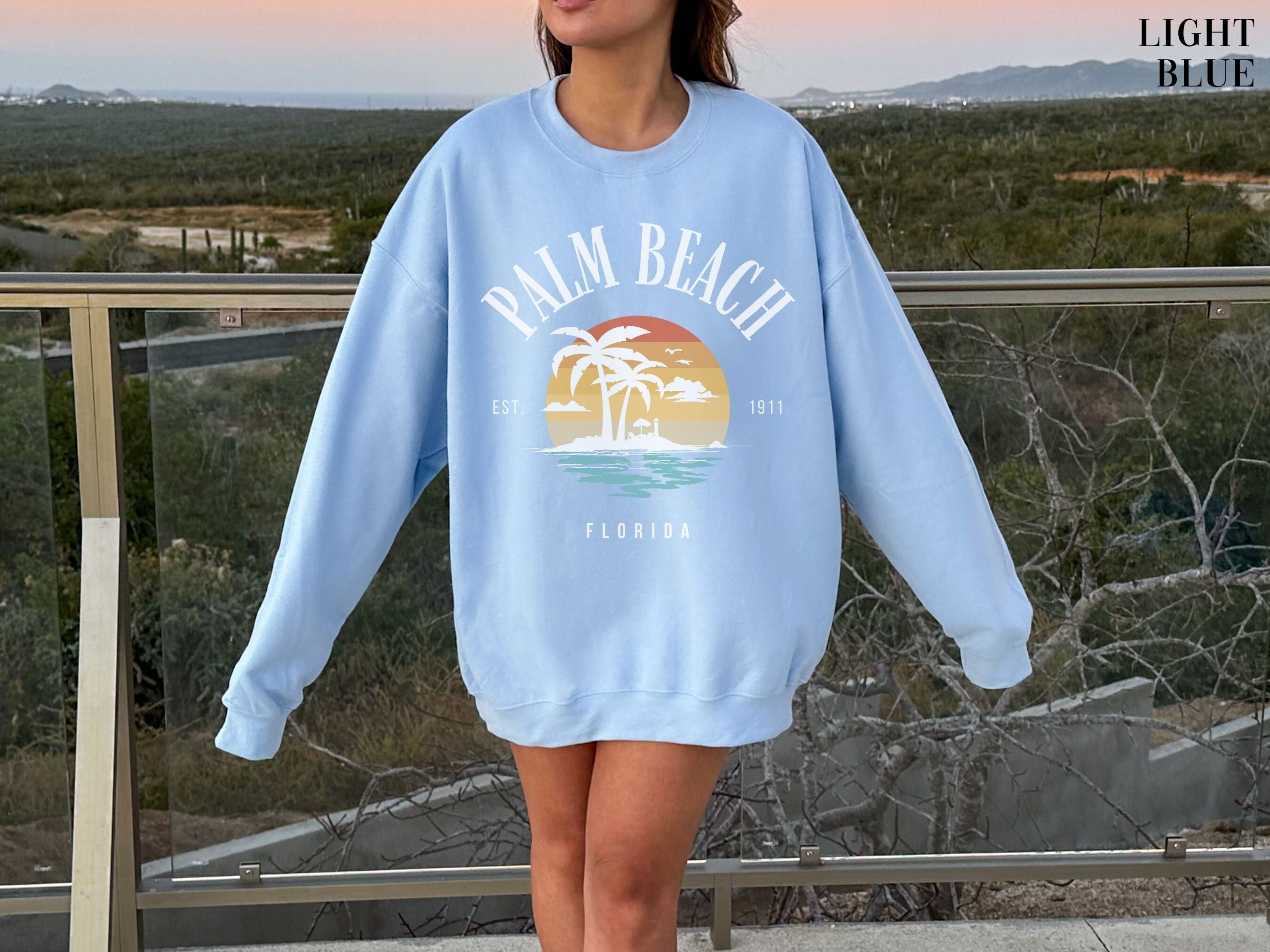 Palm Beach Sweatshirt Florida Sweater Retro Sunset Shirt Palm Tree