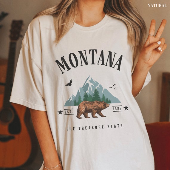 Montana Shirt MT State Crewneck Big Sky Clothing Vintage Bear Tee