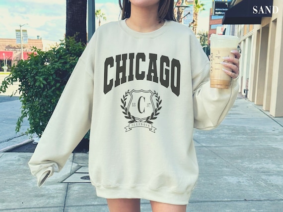 Chicago Sweatshirt Illinois Crewneck Preppy Sweater Oversized
