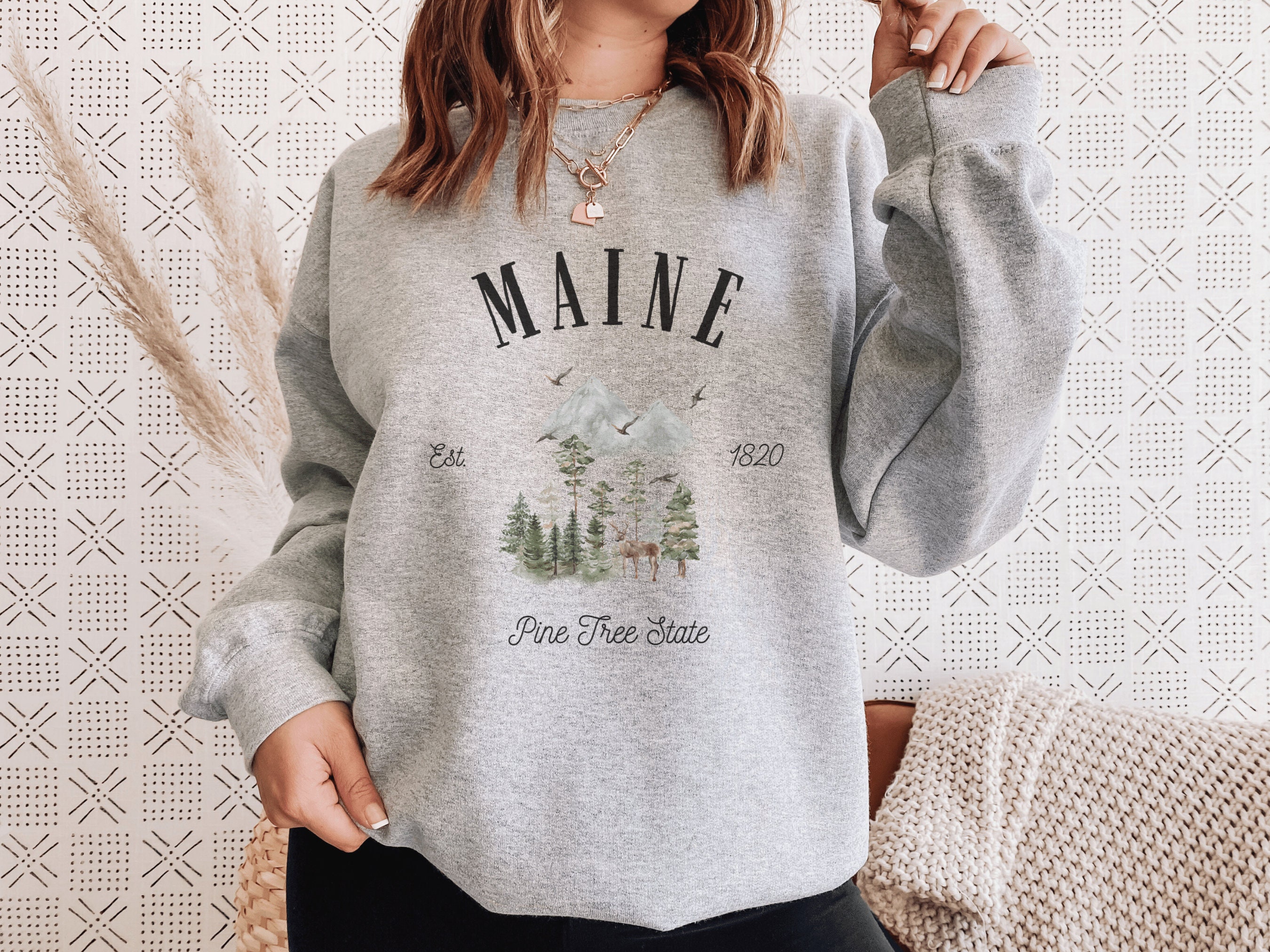 Discover Maine Sweatshirt, Pine Tree State, New England Shirt, Womens Sweater, Vintage Pullover Mountain Crewneck Portland Apparel Hoodie Unisex Gifts