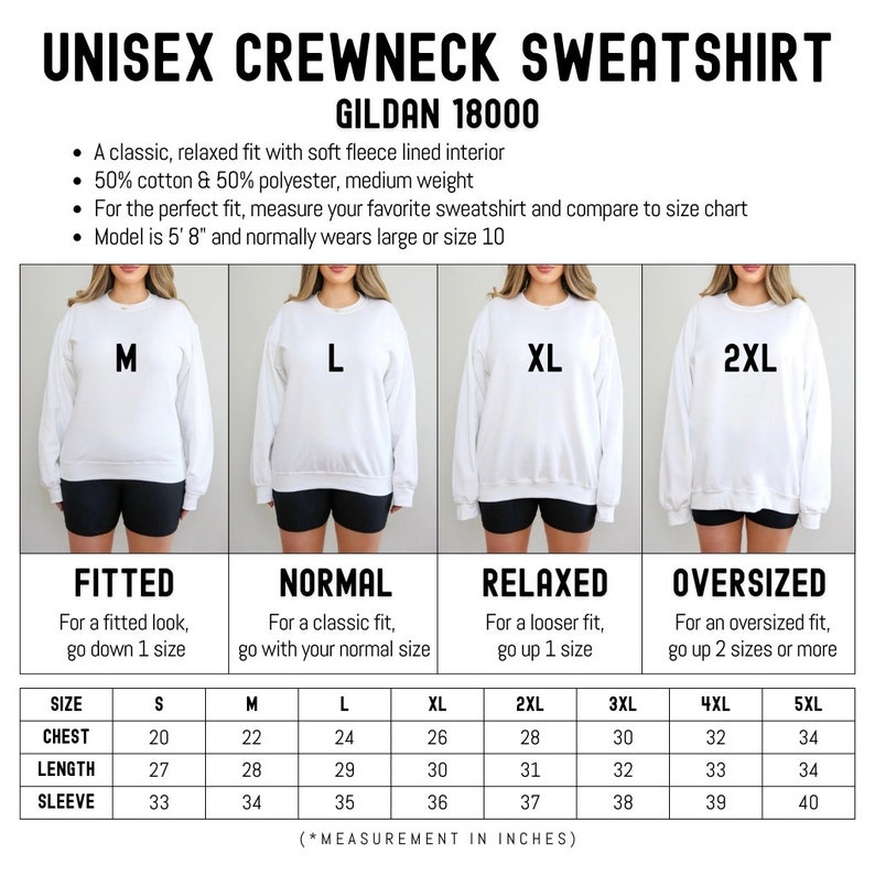 a women's crew neck sweatshirt with measurements