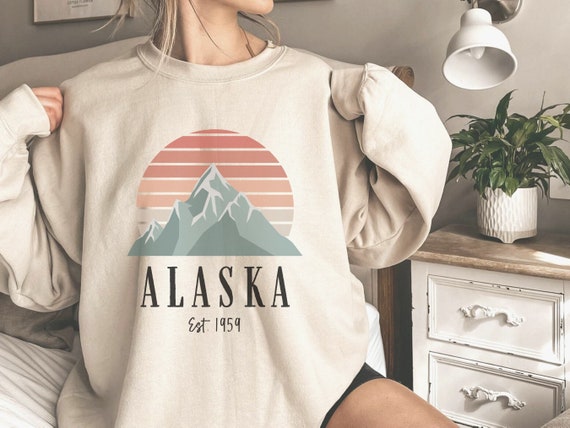 Alaska Sweatshirt, Alaska Sweater, Retro Sunset Shirt, Mountain Hoodie,  State Pullover, Explore Hiking Gift, Wild Nature, Camping Crewneck -   Canada