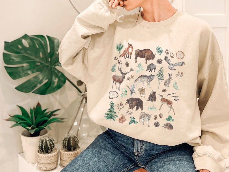 Forest Animal Shirt Cottagecore Sweater Nature Sweatshirt - Etsy