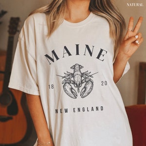 Maine Shirt Maine Crewneck Lobster Tshirt Tee New England Shirt Vintage Womens Gift Portland Clothing Bar Harbor Apparel State Souvenir Trip