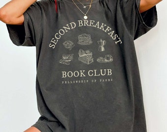 Second Breakfast Book Club Shirt Bookish Fellowship Literary Reading Tshirt Reader Crewneck Tee Fantasy Merch Fandom Nerdy Movie Geek Gift