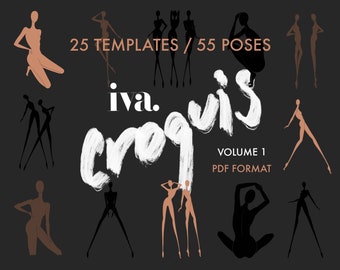 STUDIO IVA Fashion Figures, 55 POSES - 25 Fashion Templates, Designer Croquis, Fashion Design Template