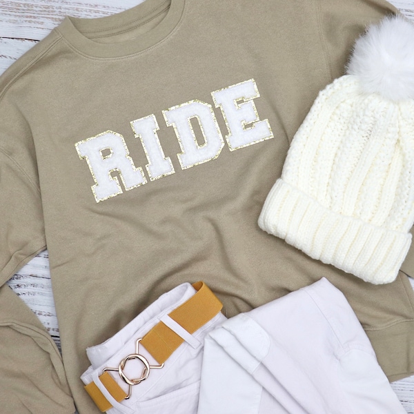 RIDE varsity chenille letter sweatshirt. Sweatshirt ONLY