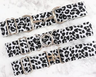 1.5 inch white cheetah elastic equestrian belt