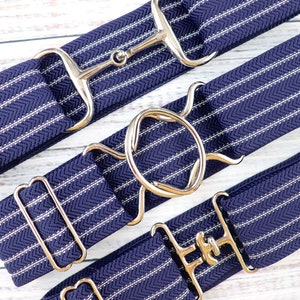 2 inch Navy/silver elastic equestrian belt navy/silver stripe