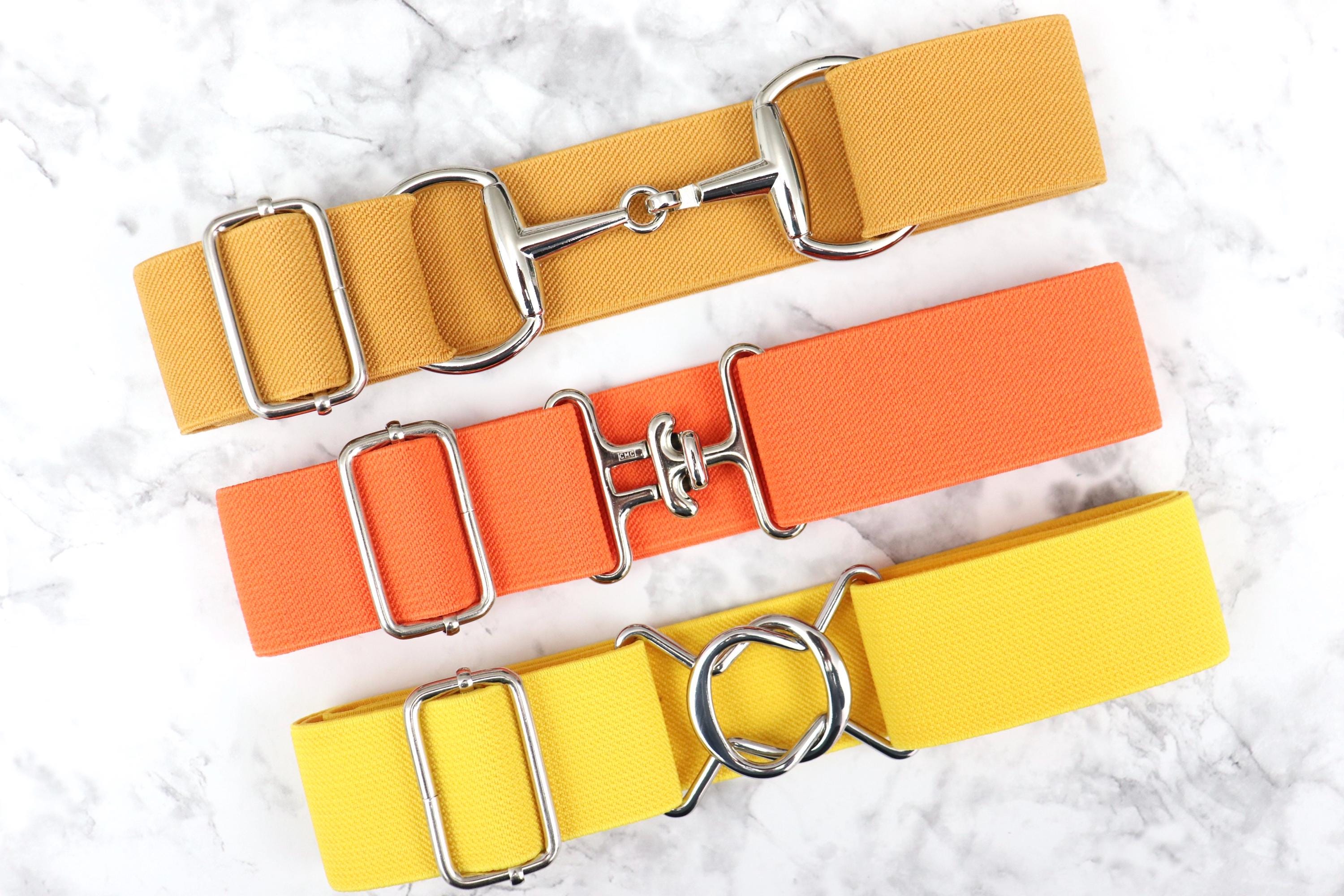 New elastic belt with gold buckle colors orange, green, yellow. Size small Yellow Elastic Belt - Etsy main image 4